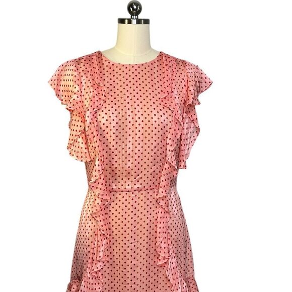 Monique Lhullier Pink Polka Dot Ruffle Mini Dress | Size 8 - Picture 6 of 13